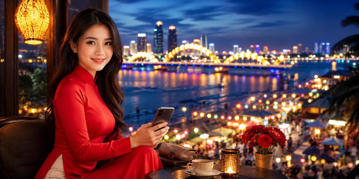 Cô gái Đà Nẵng mặc áo dài đăng ký nhận bonus trên điện thoại